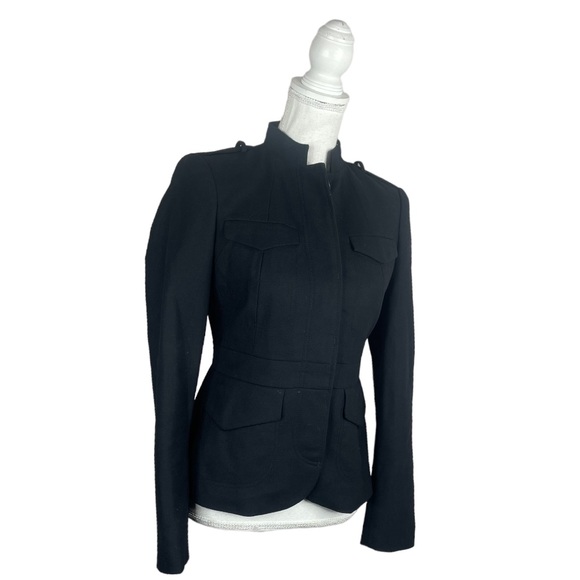 Classic Black Mock Neck Military Inspired Wool Jacket - Picture 5 of 14
